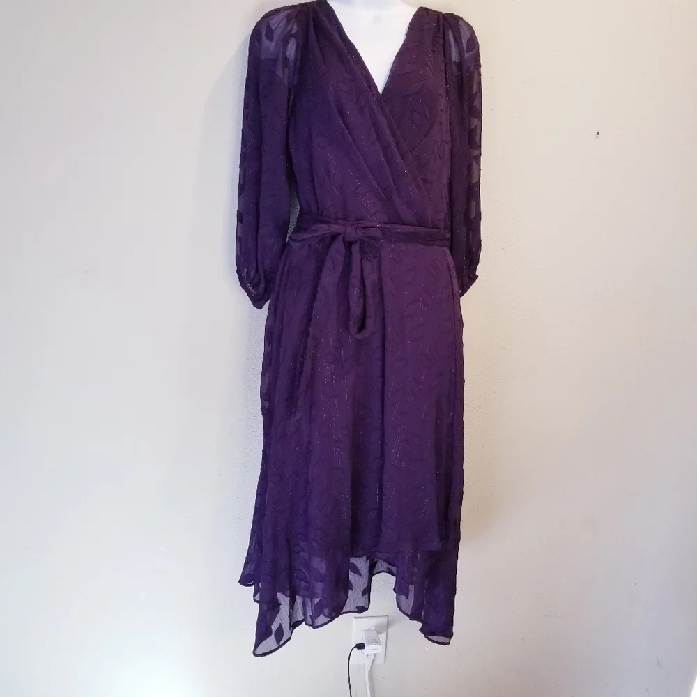 Nwt dkny purple balloon sleeves faux wrap dress